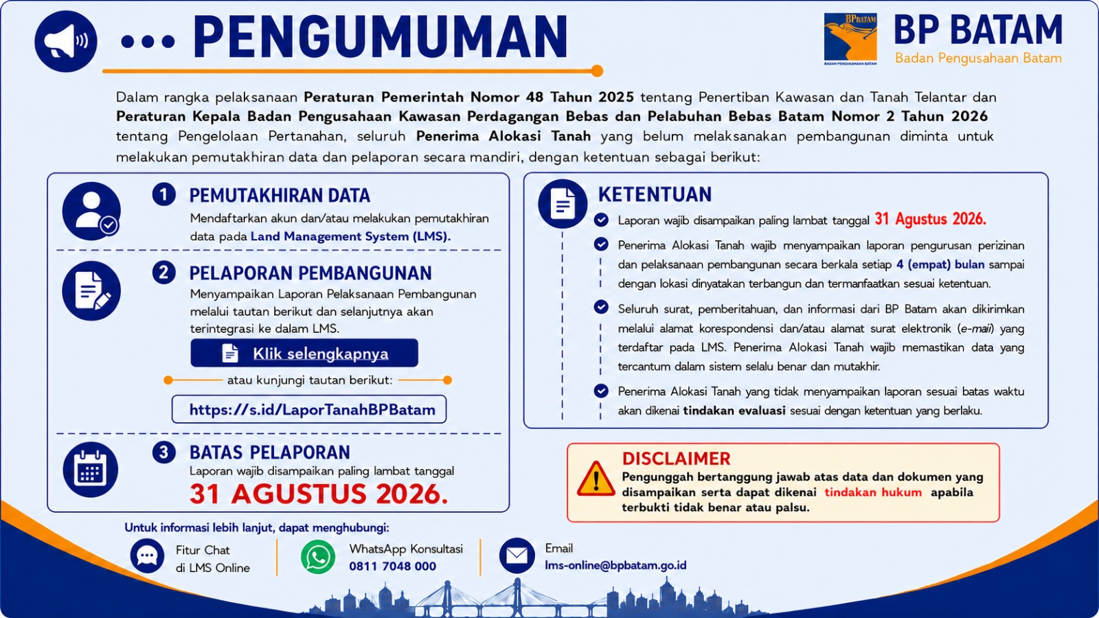 Pengumuman Pemutakhiran Data Penerima Alokasi Tanah